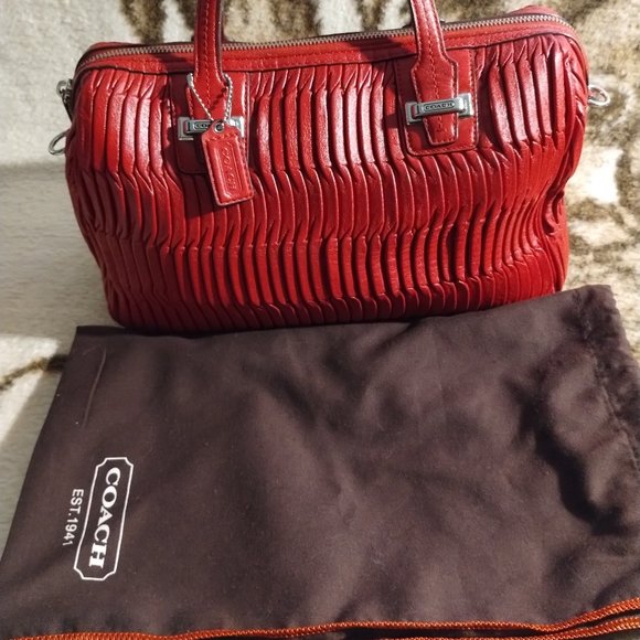 Coach Taylor Gathered Leather Red Handbag - Picture 1 of 14